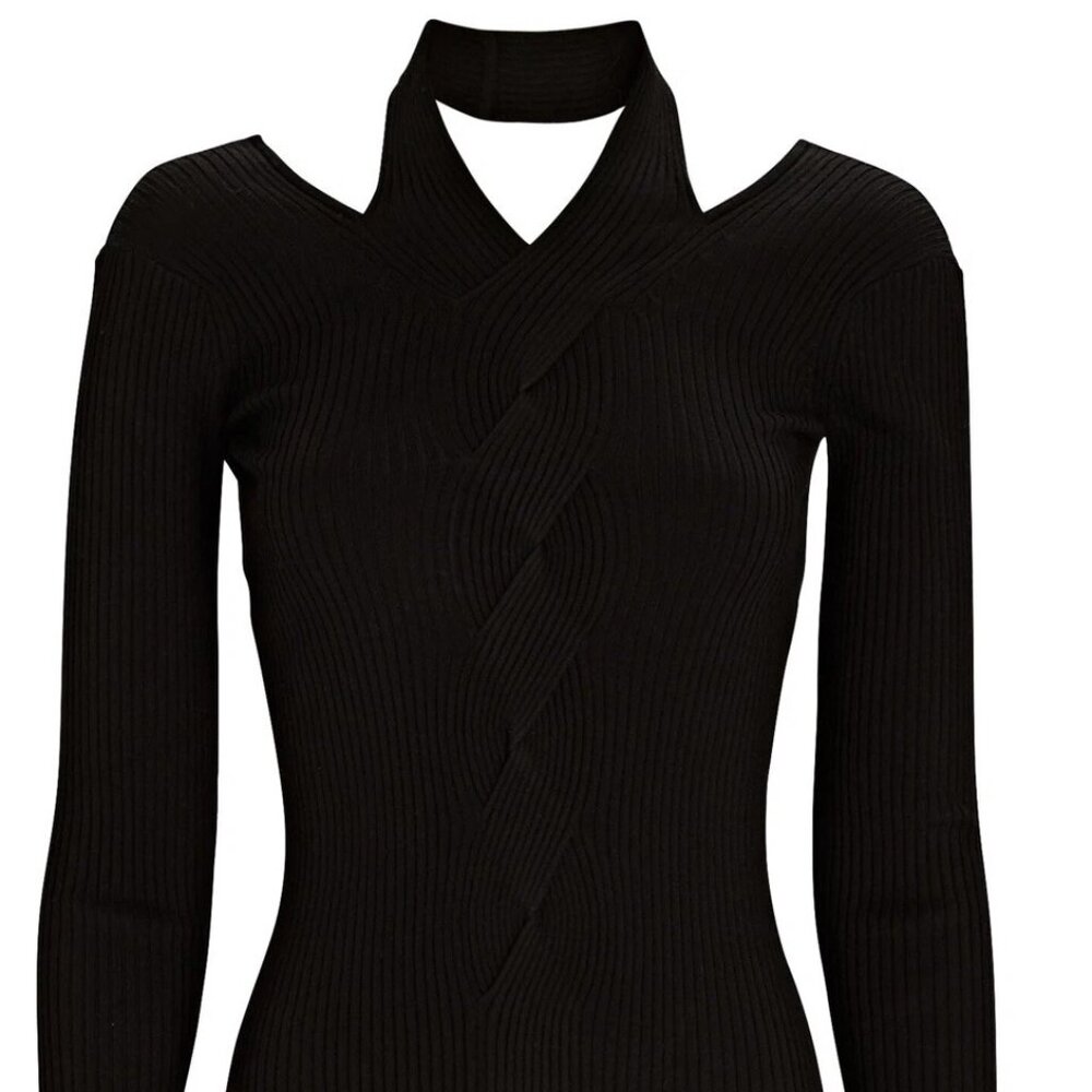 Jonathan Simkhai Leah Cut-Out Cable Knit Top Black Size M